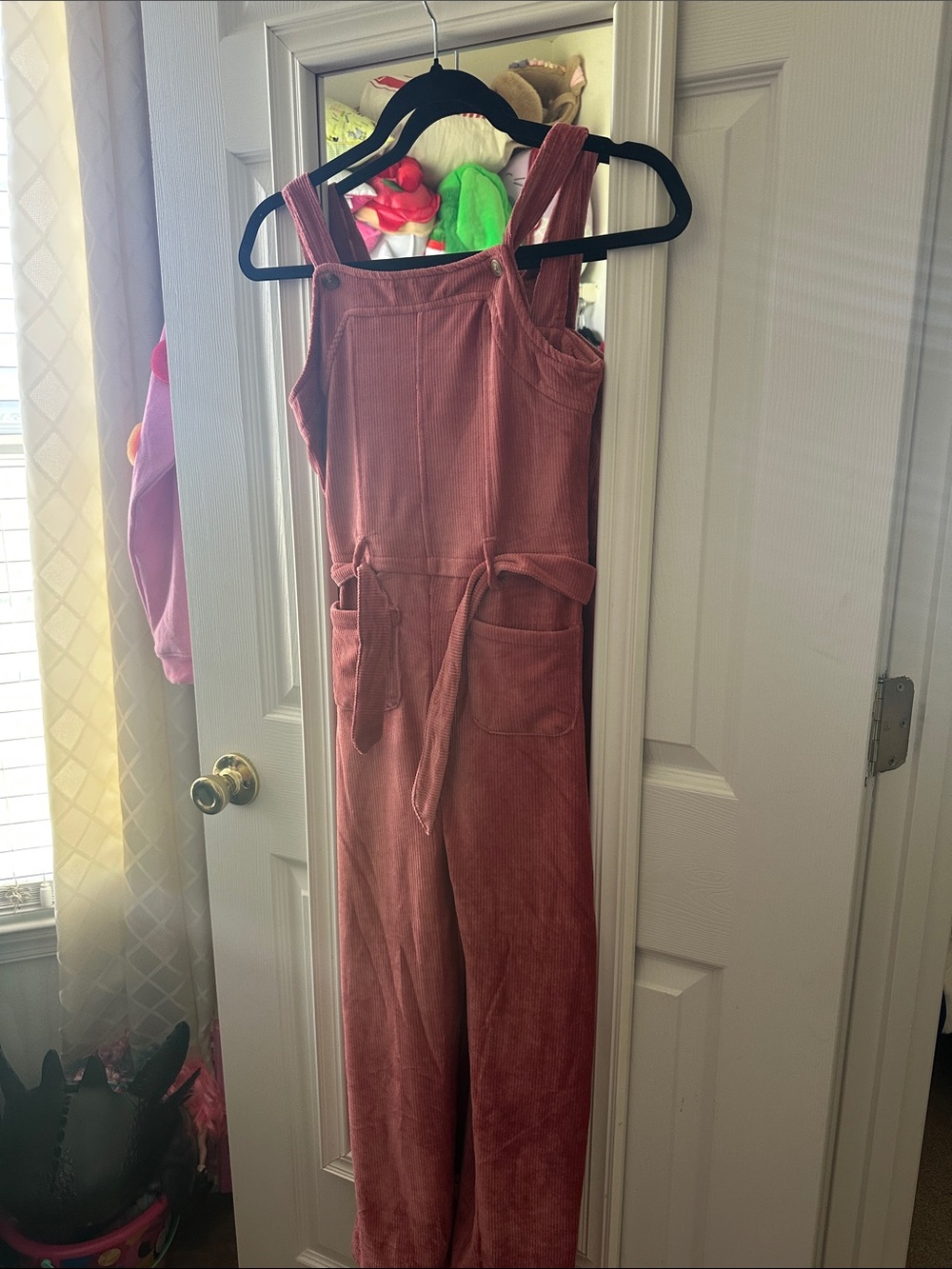 Little Lass Corduroy Tie-Waist Jumpsuit in Rose